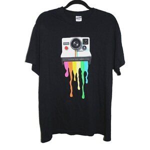 GILDAN Polaroid Land Camera black 100% cotton T shirt men's size L